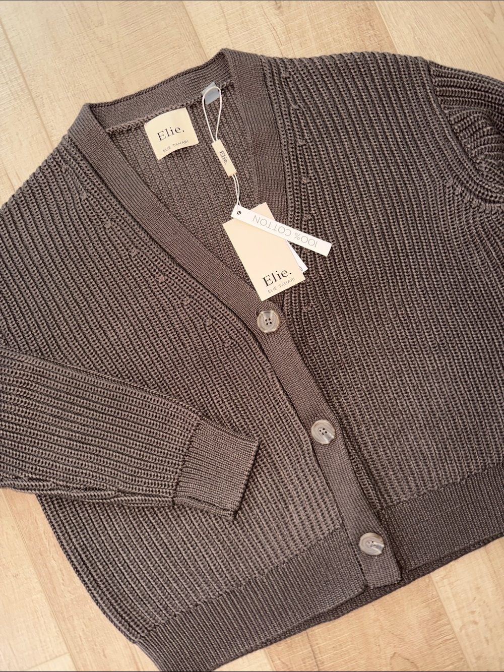 Elie Tahari Chunky Knit V-Neck Cardigan Sweater - Mocha Brien-NWT-med